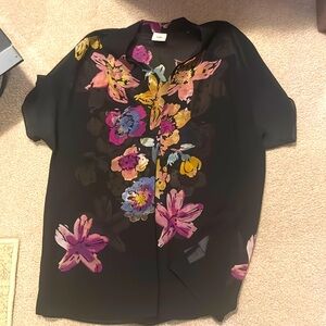 Black floral sheer blouse